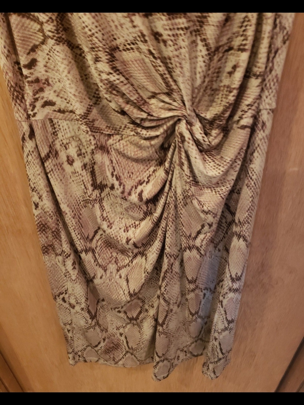 Vintage Sz 8-10 Sleeveless Brown Snake-Print Twist Waist Midi Dress - Picture 4 of 5